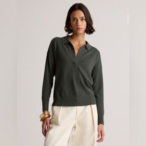 Quince Mongolian Cashmere Polo Sweater In Moss Green Size Medium